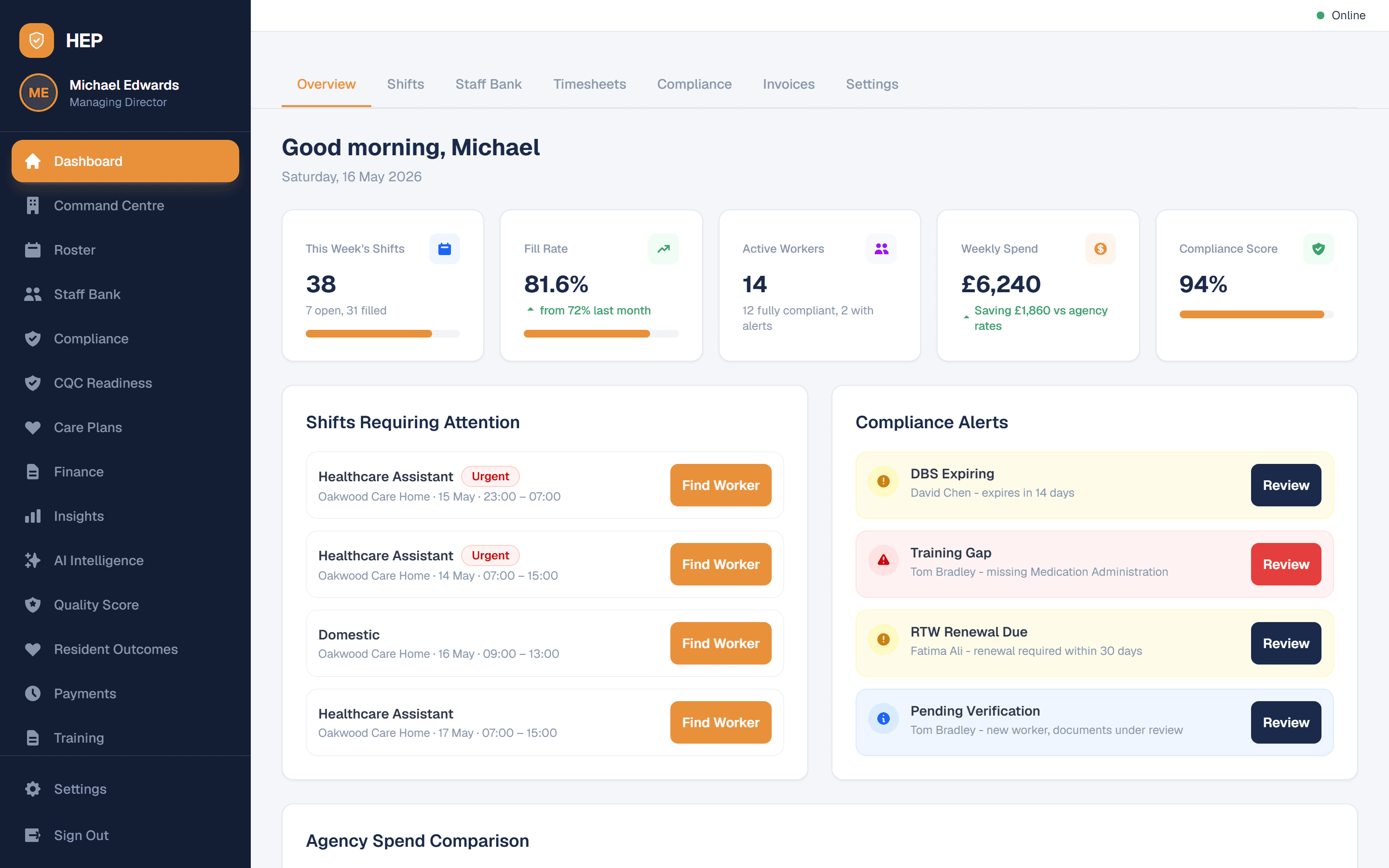 Screenshot of Salstead in use at Bramble Court Care Group